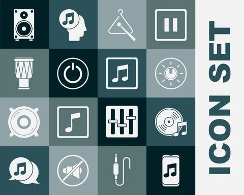 Set Music player, Vinyl disk, Dial knob level technology settings, Triangle イラスト素材