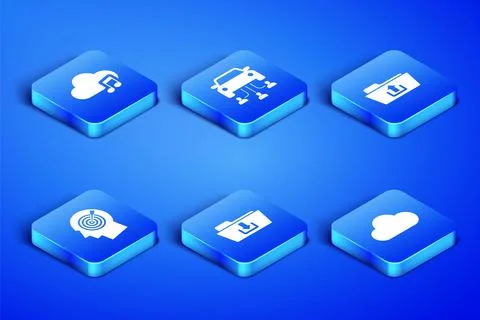 Set Music streaming service, , Folder download, Head hunting concept, Car Stock Illustration