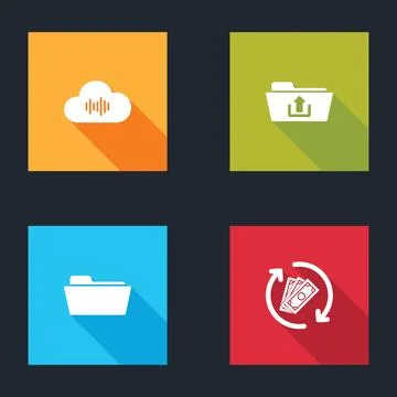 Set Music streaming service, Folder upload,  and Refund money icon. Vector Stock Illustration