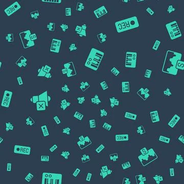 Set Music synthesizer, Record button, Speaker mute and wave equalizer on Stock Illustration