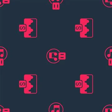 Set Music wave equalizer and Pause button on seamless pattern. Vector Illustrazione stock