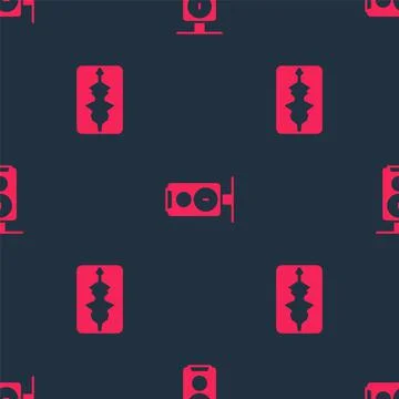 Set Music wave equalizer and Stereo speaker on seamless pattern. Vector 스톡 일러스트