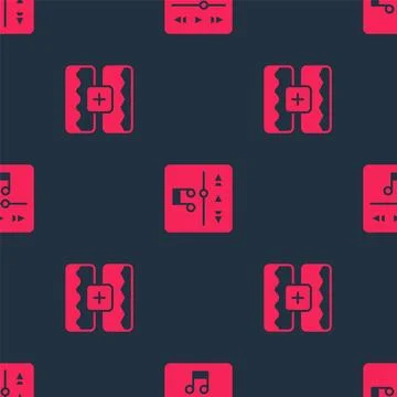 Set Music wave equalizer and player on seamless pattern. Vector Stock Illustration