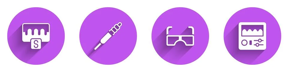 Set Music wave equalizer, Audio jack, Glasses and Drum machine icon with long Illustrazione stock