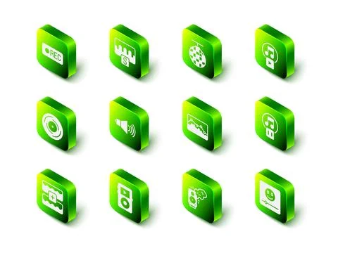 Set Music wave equalizer, Disco ball, Play in square, Pause button, player Stock Illustration
