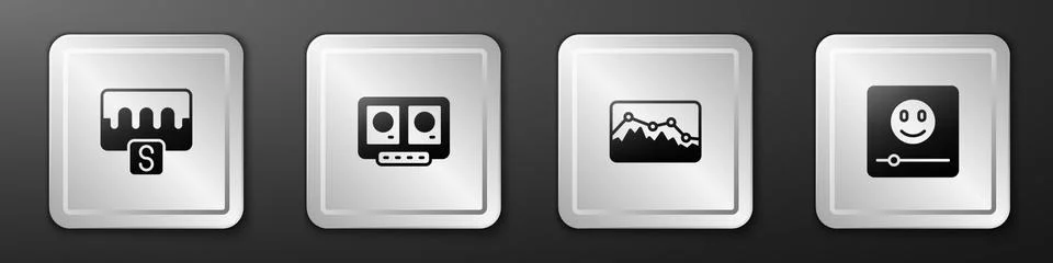 Set Music wave equalizer, DJ remote and mixing music, and player icon. Silver Stock Illustration