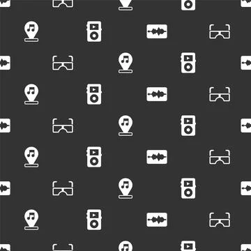 Set Music wave equalizer, Glasses, note, tone and player on seamless pattern Illustrazione stock