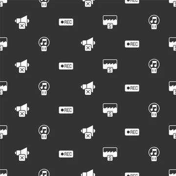 Set Music wave equalizer, Pause button, Speaker mute and Record on seamless Stock Illustration