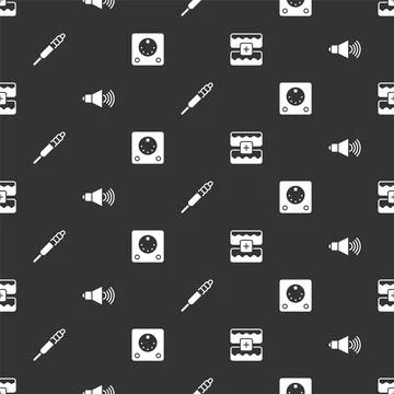 Set Music wave equalizer, Speaker volume, Audio jack and Drum machine on Stock Illustration