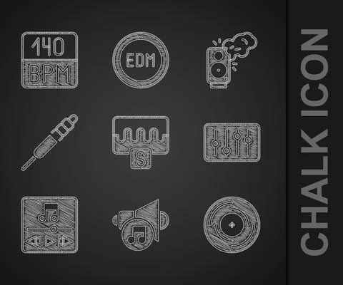 Set Music wave equalizer, Speaker volume, Vinyl disk, Sound mixer controller Stock Illustration