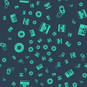 Set Music wave equalizer, Stereo speaker, Vinyl disk and on seamless pattern 스톡 일러스트