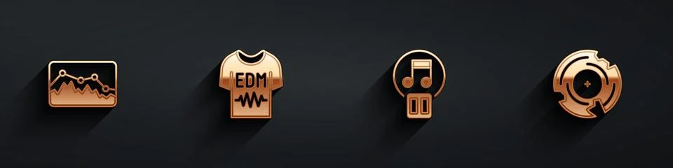 Set Music wave equalizer, T-shirt, Pause button and Vinyl disk icon with lo.. 스톡 일러스트