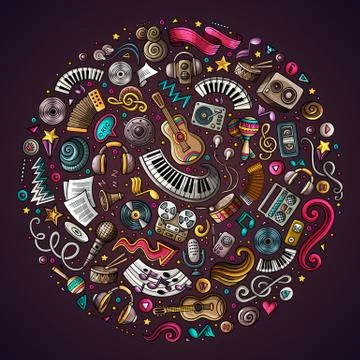 Set of Musical cartoon doodle objects 스톡 일러스트