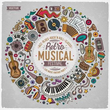 Set of Musical cartoon doodle objects, symbols and items 스톡 일러스트