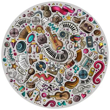 Set of Musical cartoon doodle objects Stock Illustration