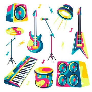 Set of musical instruments. Illustrazione stock