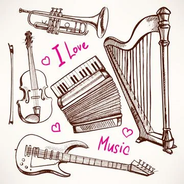 Set with Musical instruments Stock Illustration