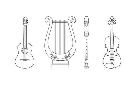 Set of musical instruments in line style Stock Illustration