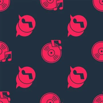 Set Musical note in speech bubble and Vinyl disk on seamless pattern. Vector 스톡 일러스트