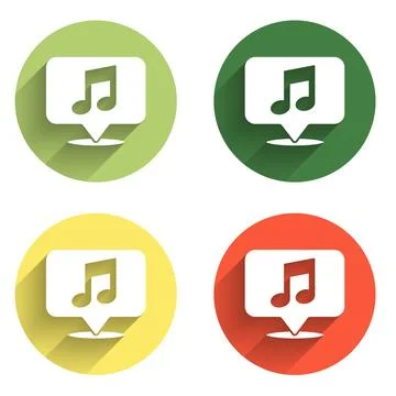 Set Musical note in speech bubble icon isolated with long shadow background.. Stock Illustration