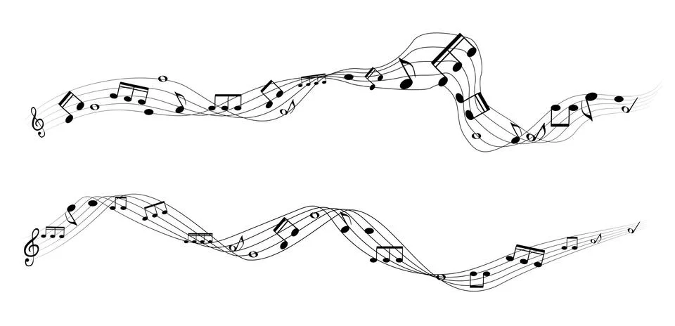 Set of musical notes on five-line clock notation without a featu Stock Illustration
