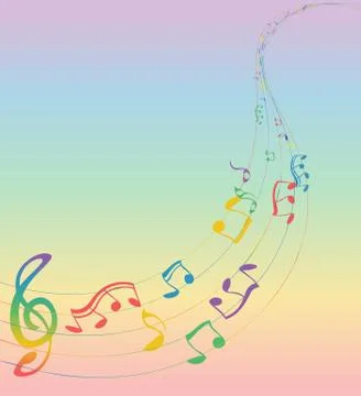 Set of musical notes on a five-line clock. Colors of rainbow. Tr Stock Illustration