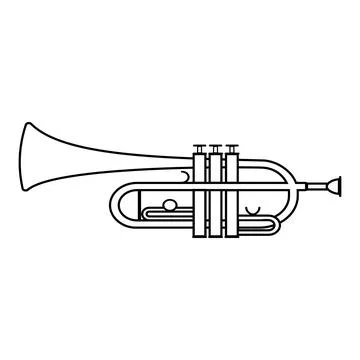 Set of musical wind instruments trombone, black contour isolated vector illus Stock Illustration