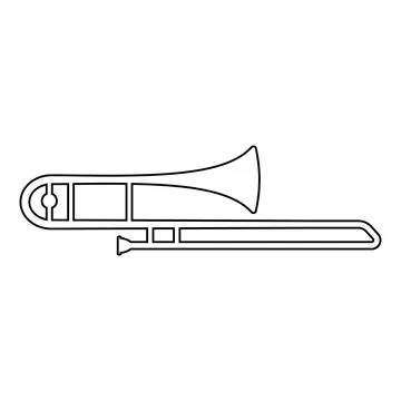 Set of musical wind instruments tuba, black contour isolated vector illustrat Stock Illustration