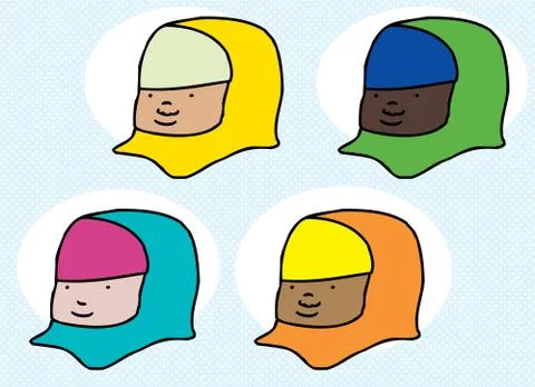 Set of Muslim Female Faces Stock Illustration