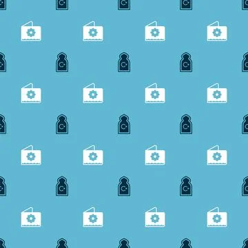 Set Muslim Mosque and Octagonal star on seamless pattern. Vector Stock Illustration