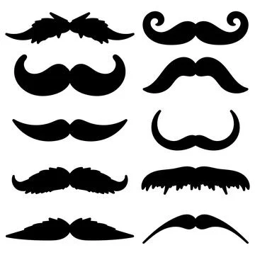 Set of mustache. Vector cartoon illustrations. Isolated objects on white. Stock Illustration