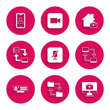 Set Mute microphone, Cloud storage document folder, Online working, Web camera 스톡 일러스트