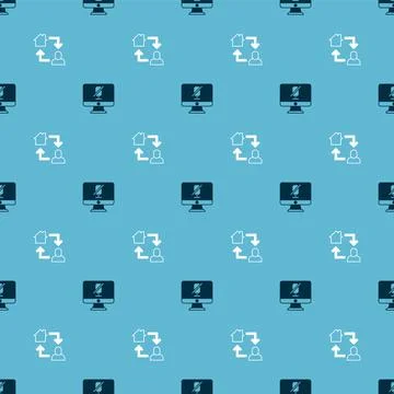 Set Mute microphone on computer and Online working on seamless pattern. Vector Illustrazione stock