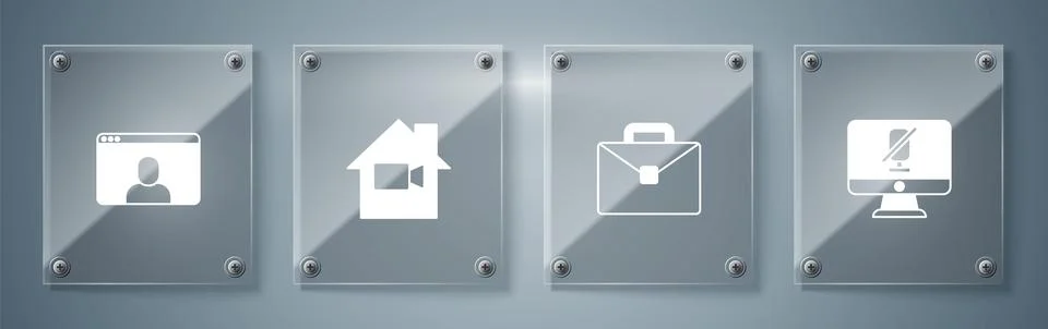 Set Mute microphone on computer, Briefcase, Video camera Off in home and ch.. 스톡 일러스트