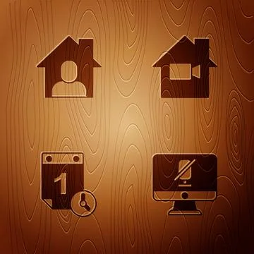 Set Mute microphone on computer, Online working, Time management and Video Stock Illustration