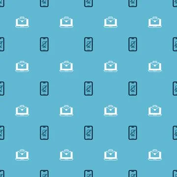 Set Mute microphone on mobile and Online working on seamless pattern. Vector Illustrazione stock