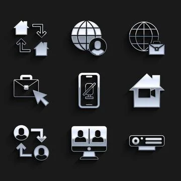 Set Mute microphone on mobile, Video chat conference, Web camera, Off in home 스톡 일러스트
