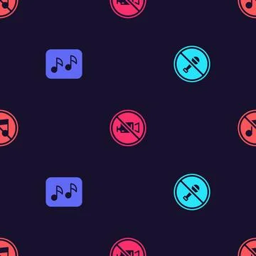 Set Mute microphone, Music note, tone, Prohibition video recording and Spea.. Stock Illustration