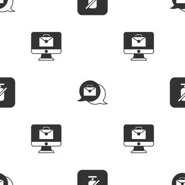 Set Mute microphone, Online working and on seamless pattern. Vector Illustrazione stock