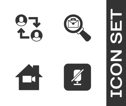Set Mute microphone, Project team base, Video camera Off in home and Magnifying Illustrazione stock