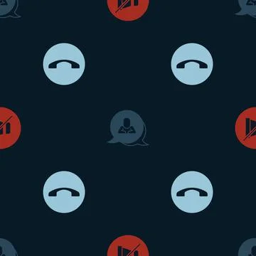 Set Mute microphone, Speech bubble chat and Telephone handset on seamless Illustrazione stock