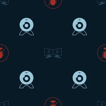 Set Mute microphone, Video chat conference and Web camera on seamless pattern Stock Illustration