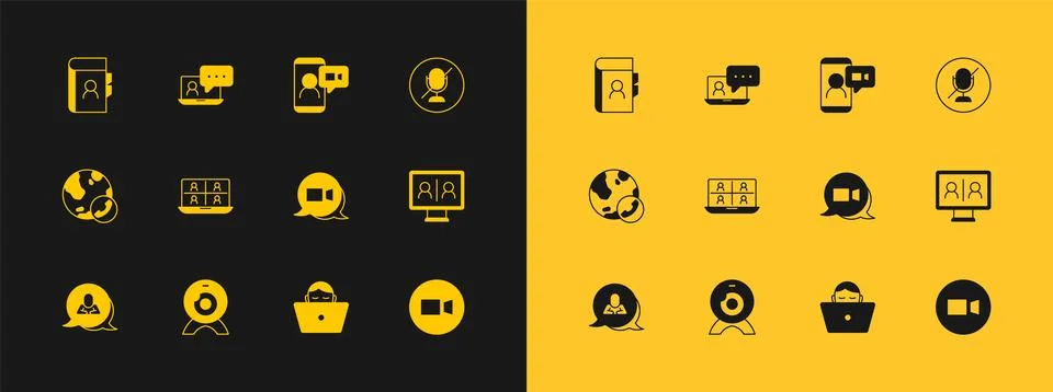 Set Mute microphone, Web camera, Video chat conference, Freelancer, Phone b.. 스톡 일러스트