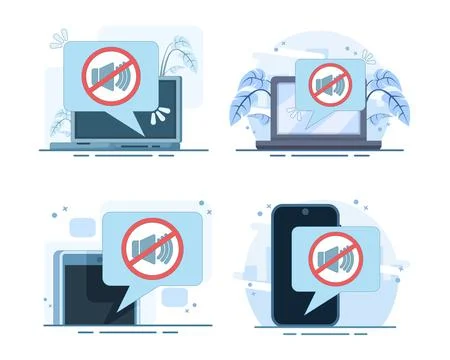 Set of mute mode sign for mobile phone flat cartoon vectors Stock Illustration