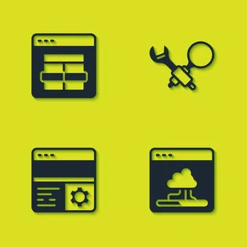 Set MySQL code, Cloud technology data transfer, Debugging and icon. Vector Stock Illustration