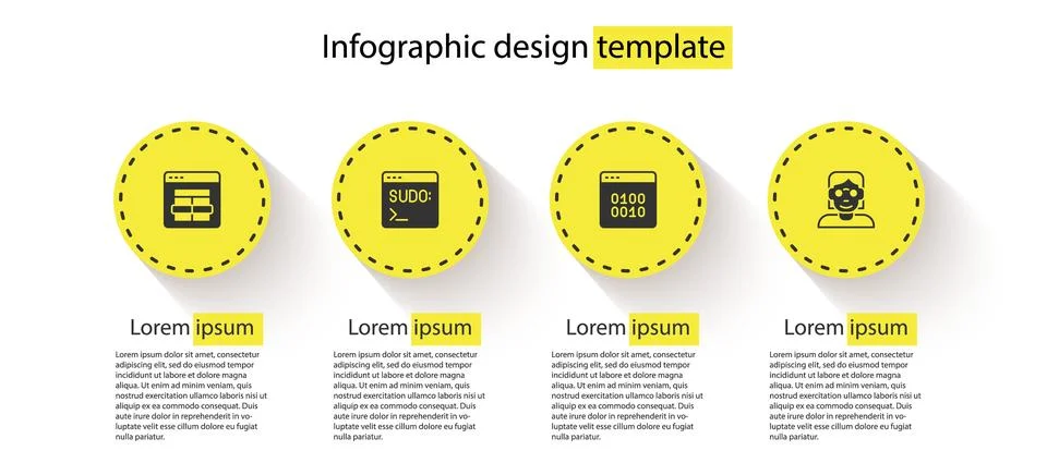 Set MySQL code, Code terminal, Binary and Hacker or coder. Business infogra.. Stock Illustration