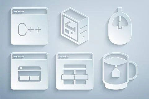 Set MySQL code, Computer mouse, Search engine, Cup of tea with tea bag, and 스톡 일러스트