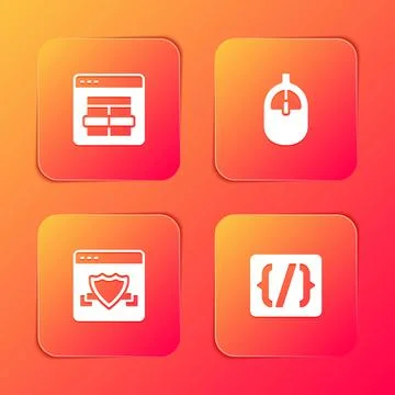 Set MySQL code, Computer mouse, Browser with shield and Programming language Stock Illustration