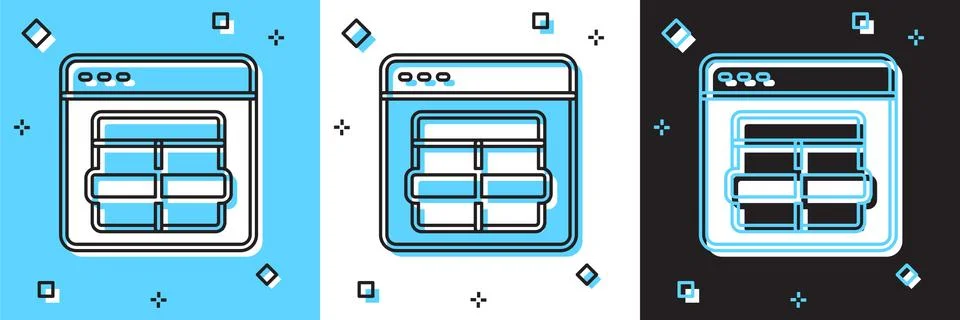 Set MySQL code icon isolated on blue and white, black background. HTML Code Stock Illustration