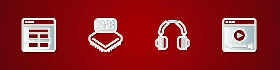 Set MySQL code, Processor with microcircuits CPU, Headphones and Online pla.. Stockillustratie